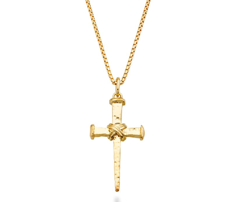 Miabella Italian Rope Wrap Nail Cross Pendant Necklace Box Chain, Rhodium or 18K Yellow Gold Plated 925 Sterling Silver Made in Italy (Length 24 Inches, Rhodium-Plated-Silver) - Image 1